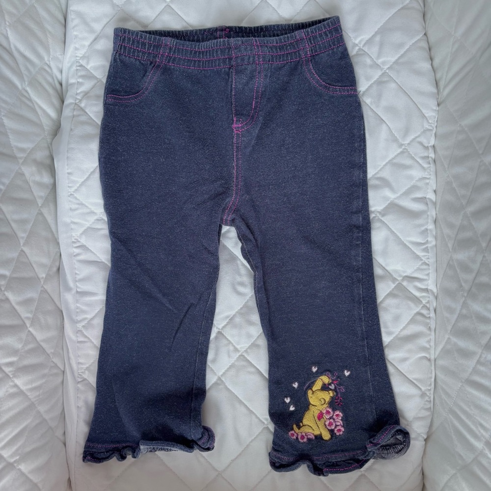 ⭒ 18-24M Disney Winnie the Pooh Blue Stretchy Embroidered Ruffle Pants Spring ⭒